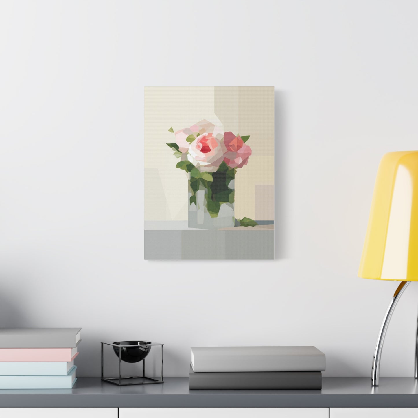 Pink Rose Still Life Canvas — Modern Floral Wall Art, Matte Stretched Canvas