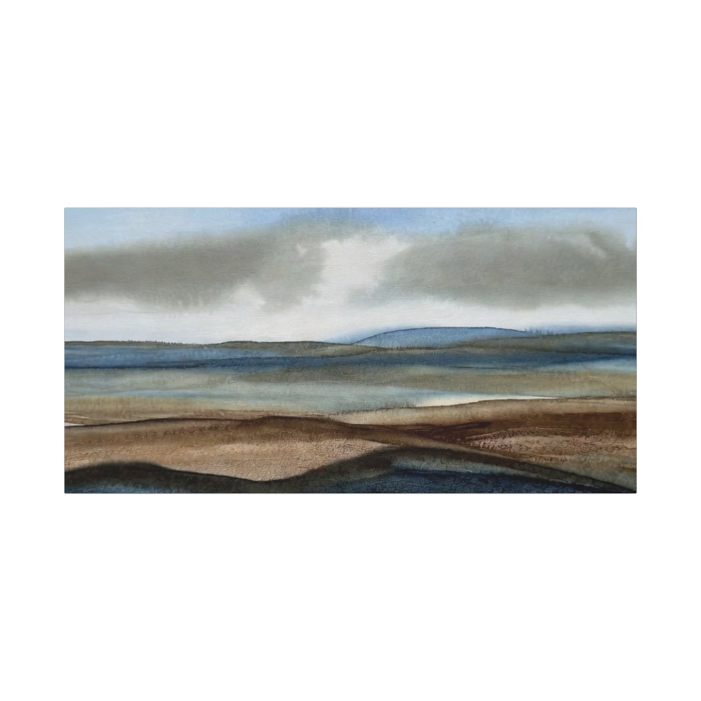Coastal Mist Matte Canvas Print — Serene Blue-Brown Landscape Wall Art
