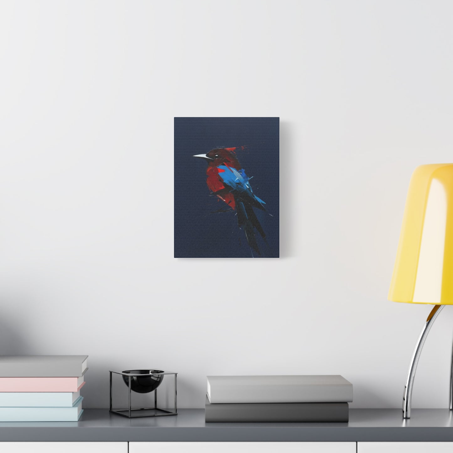 Abstract Red & Blue Bird Canvas Print — Matte Stretched Wall Art
