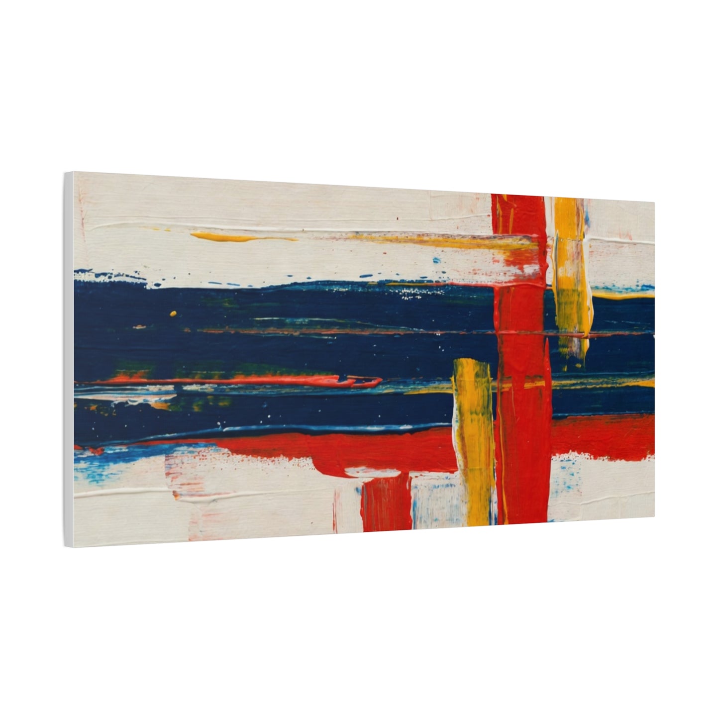 Abstract Modern Canvas Art Print — Red, Navy & Gold Stretched Matte Canvas