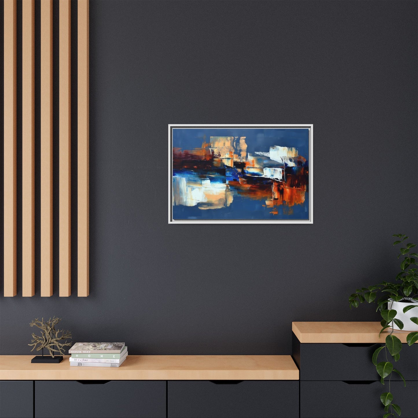 Abstract Blue & Rust Framed Canvas Art — Modern Matte Wall Painting