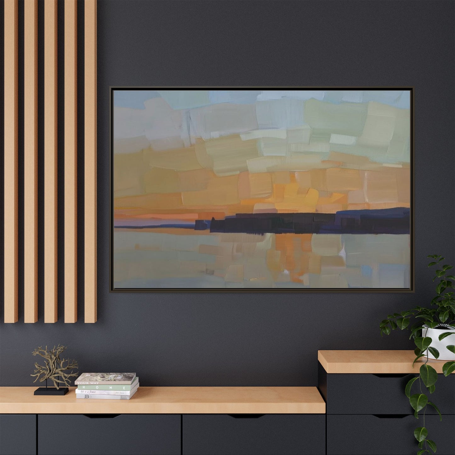 Framed Matte Canvas Sunset Abstract Landscape Art Print