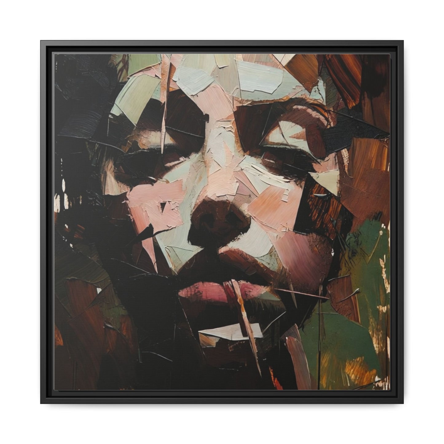 Matte Framed Canvas Art — Abstract Female Portrait, Moody Multicolor