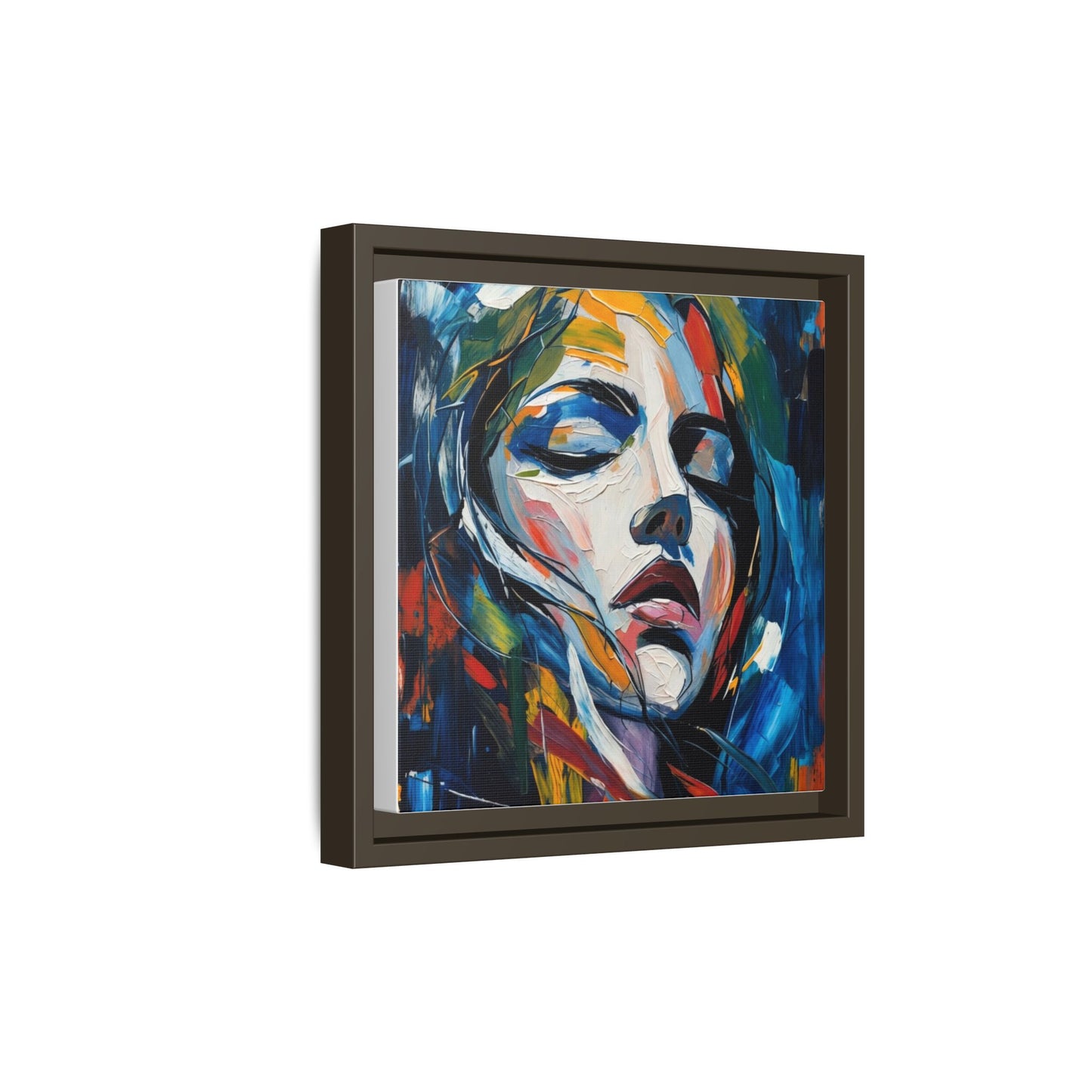 Abstract Colorful Woman Portrait — Framed Matte Canvas Wall Art