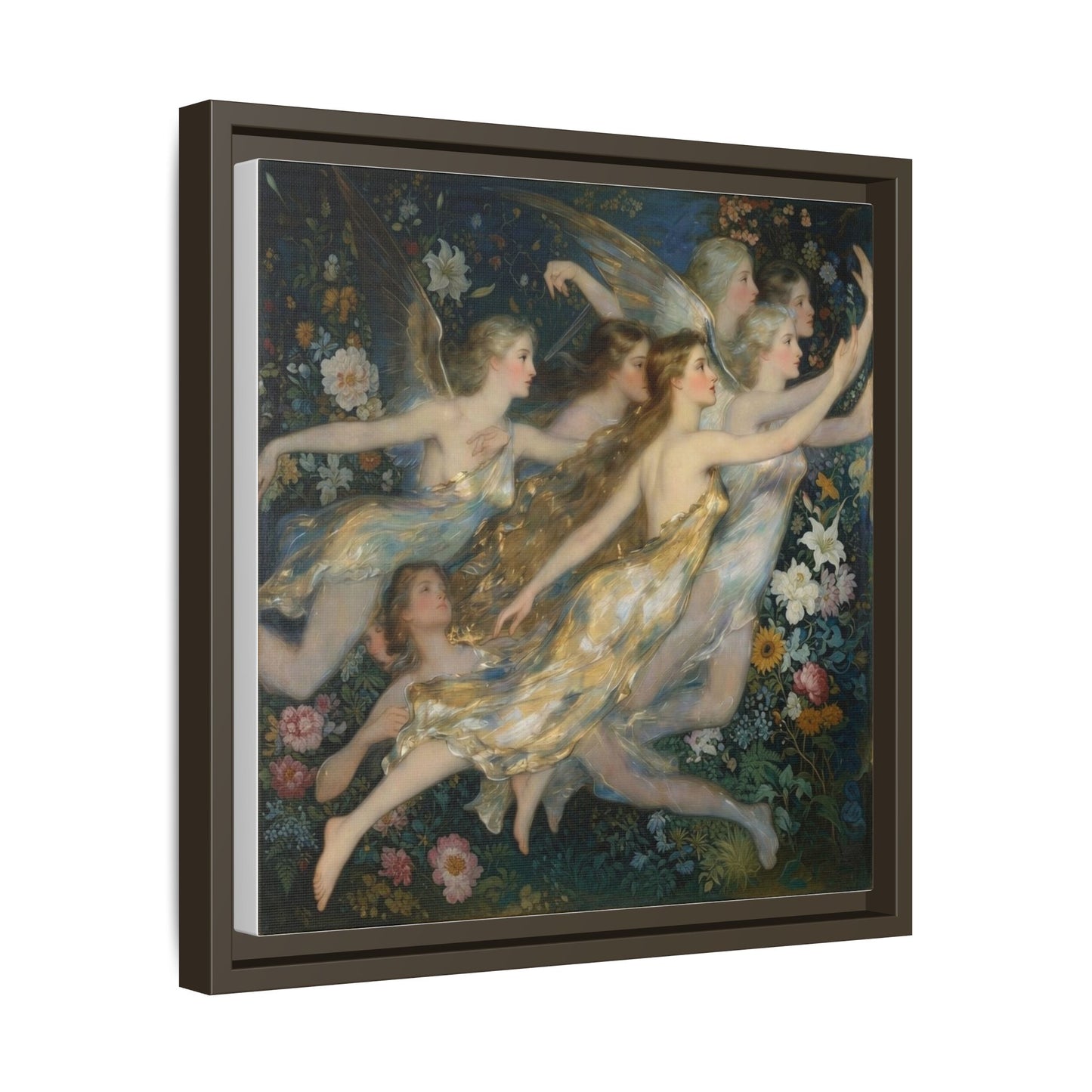 Framed Matte Canvas Wall Art — Vintage Fairies & Floral Painting