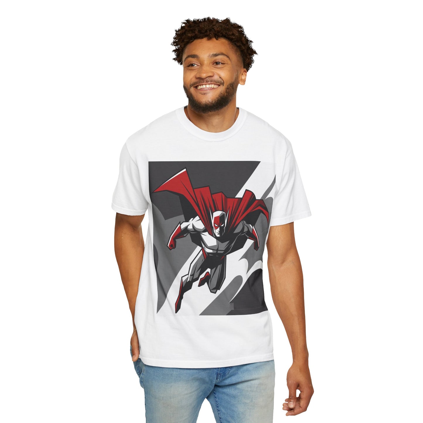 Superhero Action T-Shirt — Red Cape Comic Graphic Tee