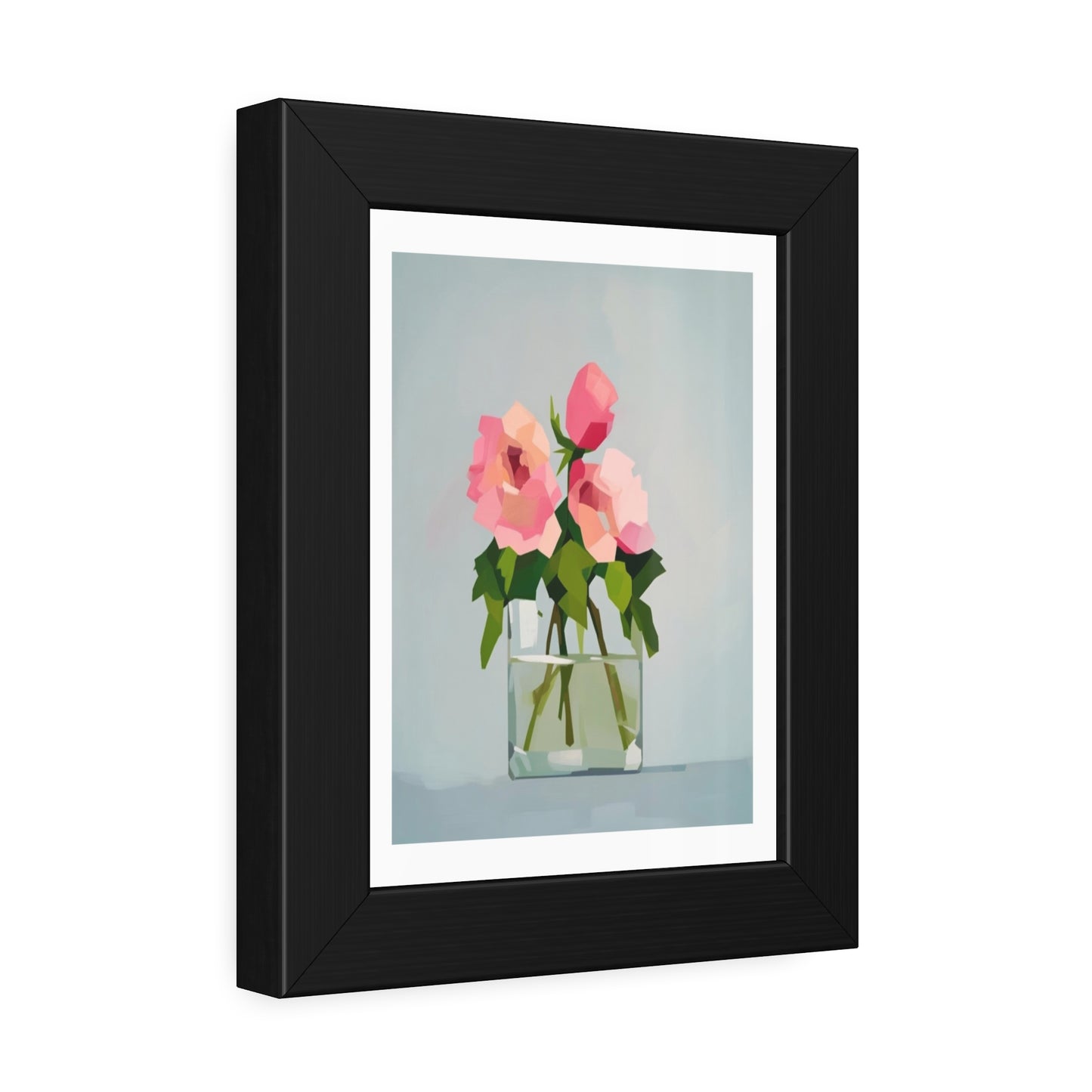 Framed Floral Poster — Pink Rose Vase Wall Art