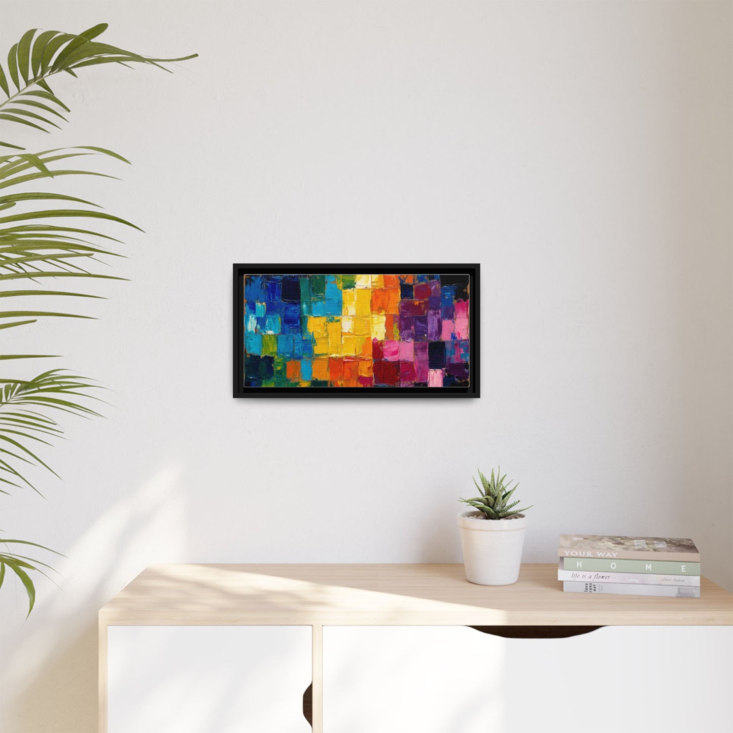 Abstract Rainbow Mosaic Framed Canvas Print — Colorful Modern Wall Art