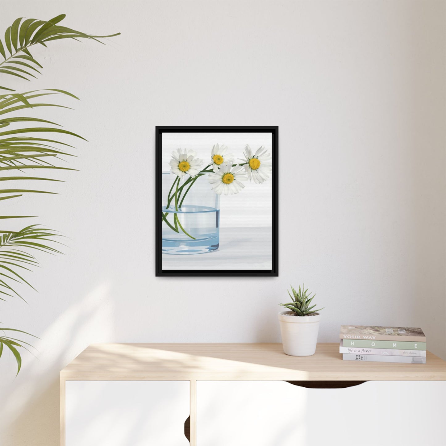 Framed Daisy Canvas Print — Minimal Botanical Wall Art