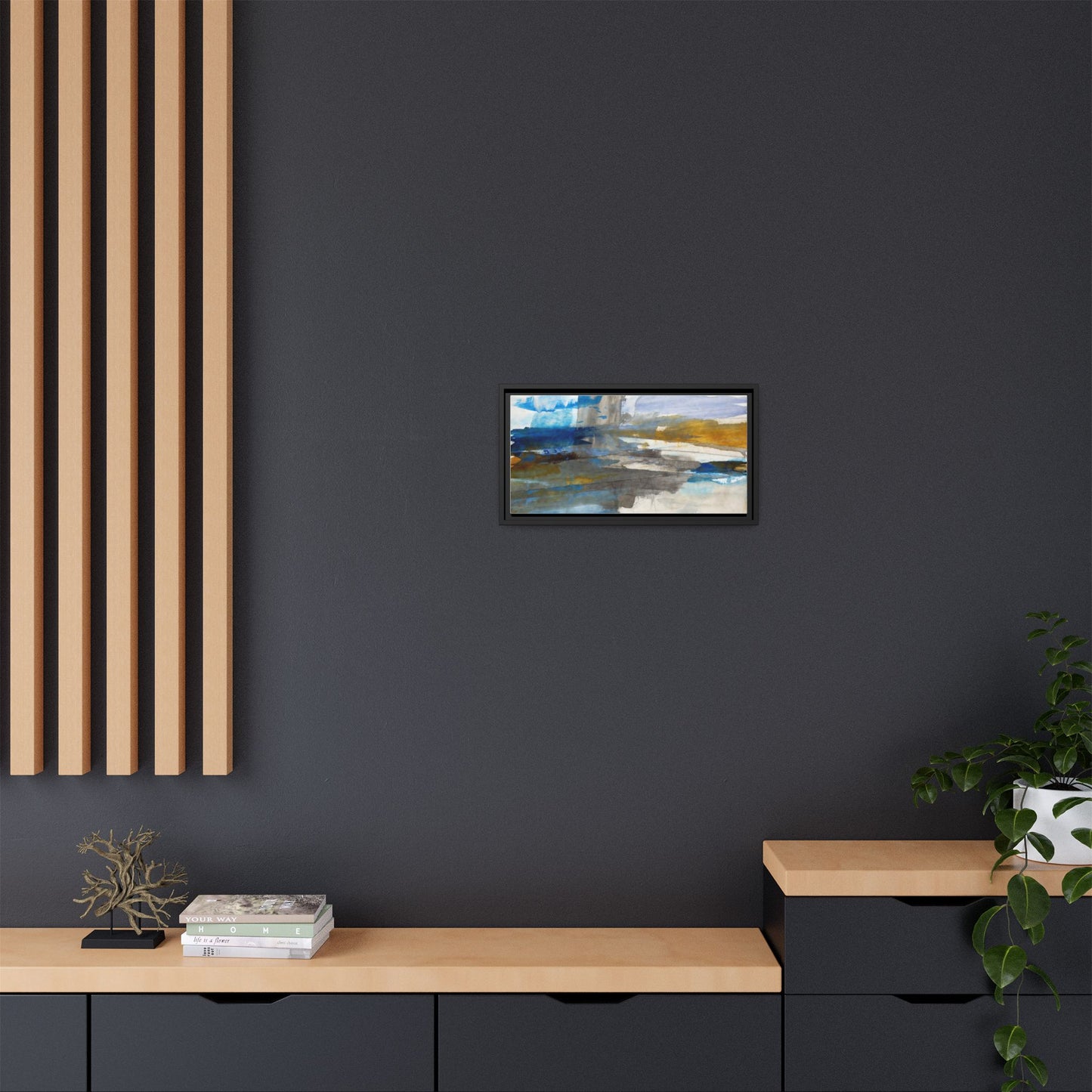 Abstract Blue & Gold Framed Canvas Art — Matte Multi-Color Wall Print