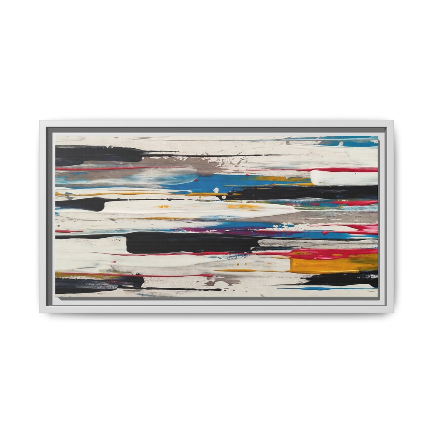 Abstract Multi-Color Framed Canvas Wall Art — Modern Horizontal Brushstroke Print