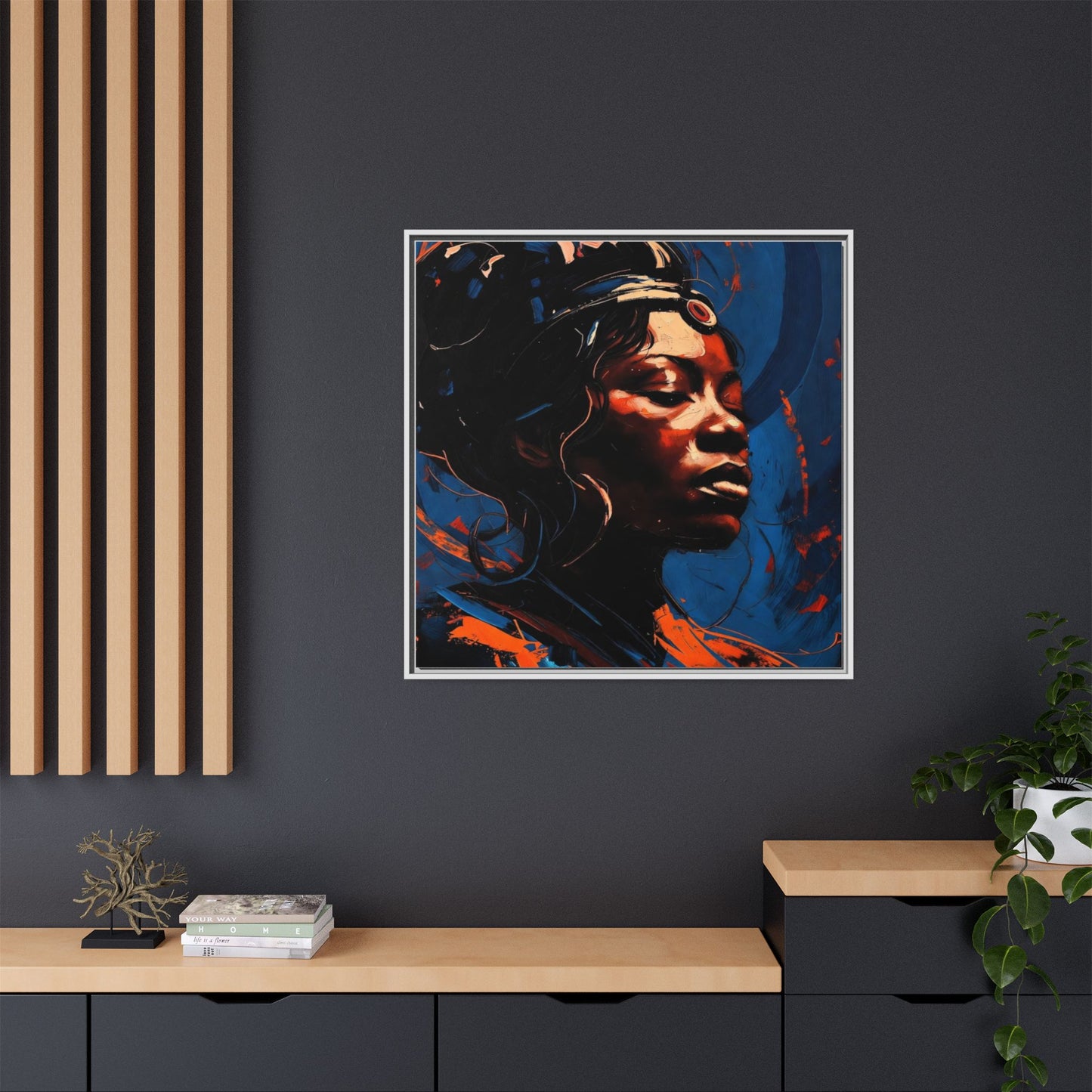 Framed Matte Canvas Art - Vibrant Portrait of a Black Woman (Multi-Color)