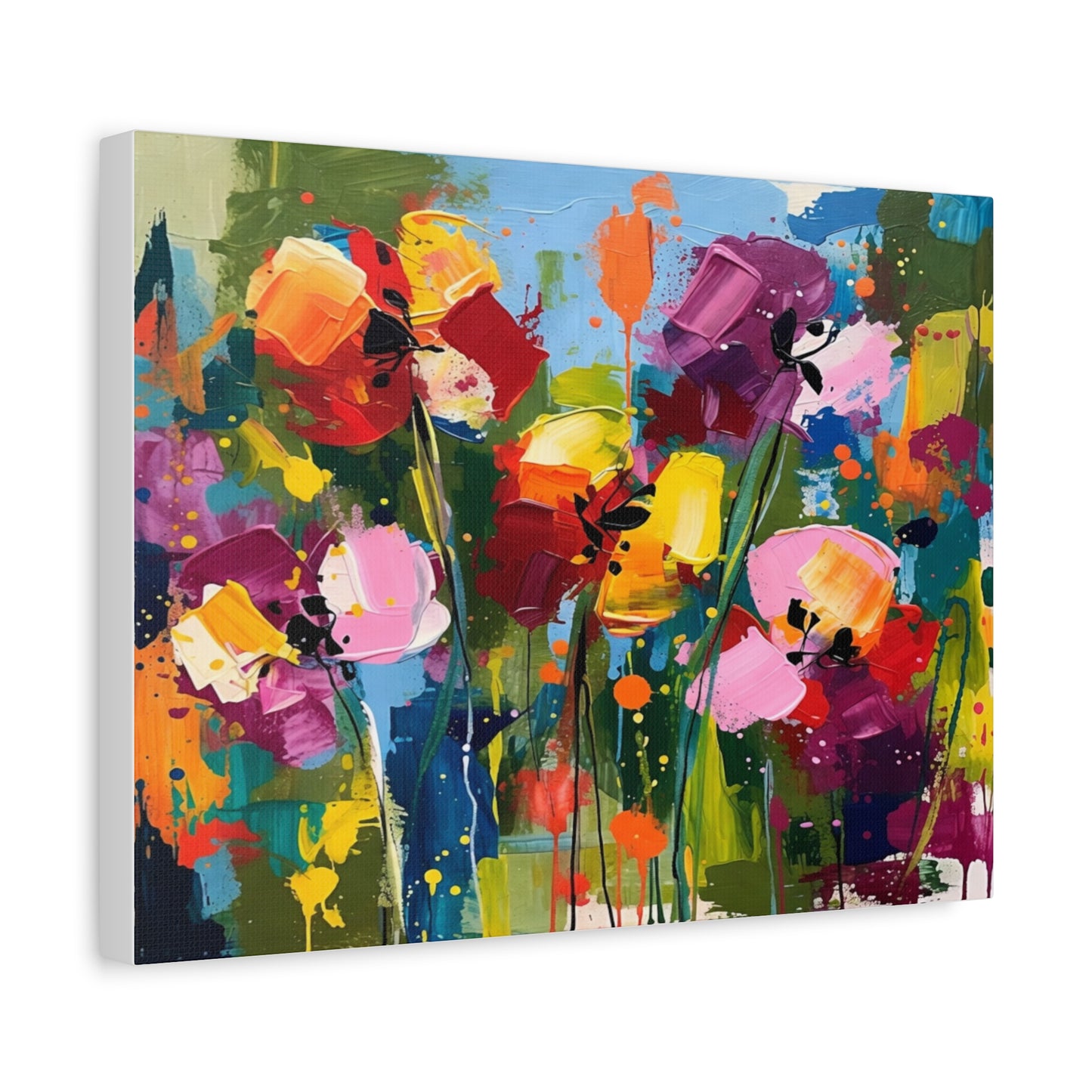Vibrant Abstract Floral Canvas — Colorful Poppy Wall Art, Matte Stretched 1.25"