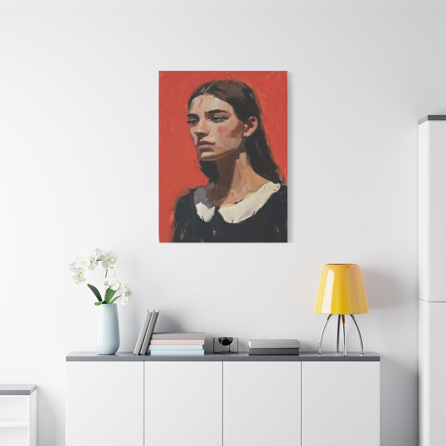 Portrait Canvas Print — Moody Red Figurative Art on Matte Stretched Canvas