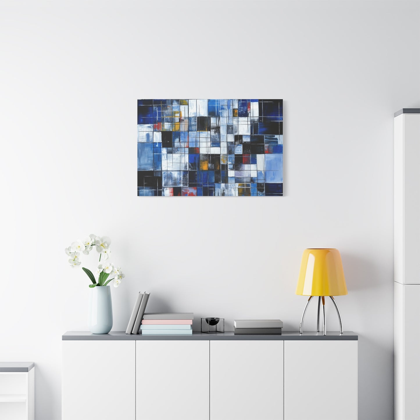 Abstract Blue Grid Matte Stretched Canvas Wall Art (1.25")