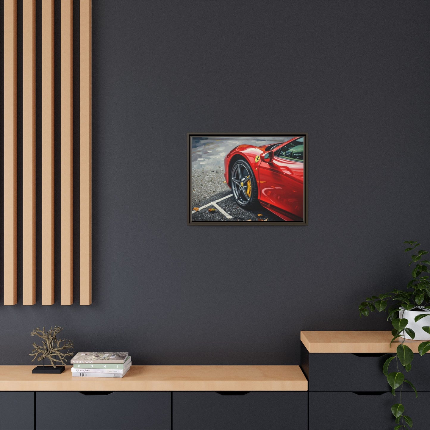 Framed Matte Canvas: Red Sports Car Close-Up Art Print