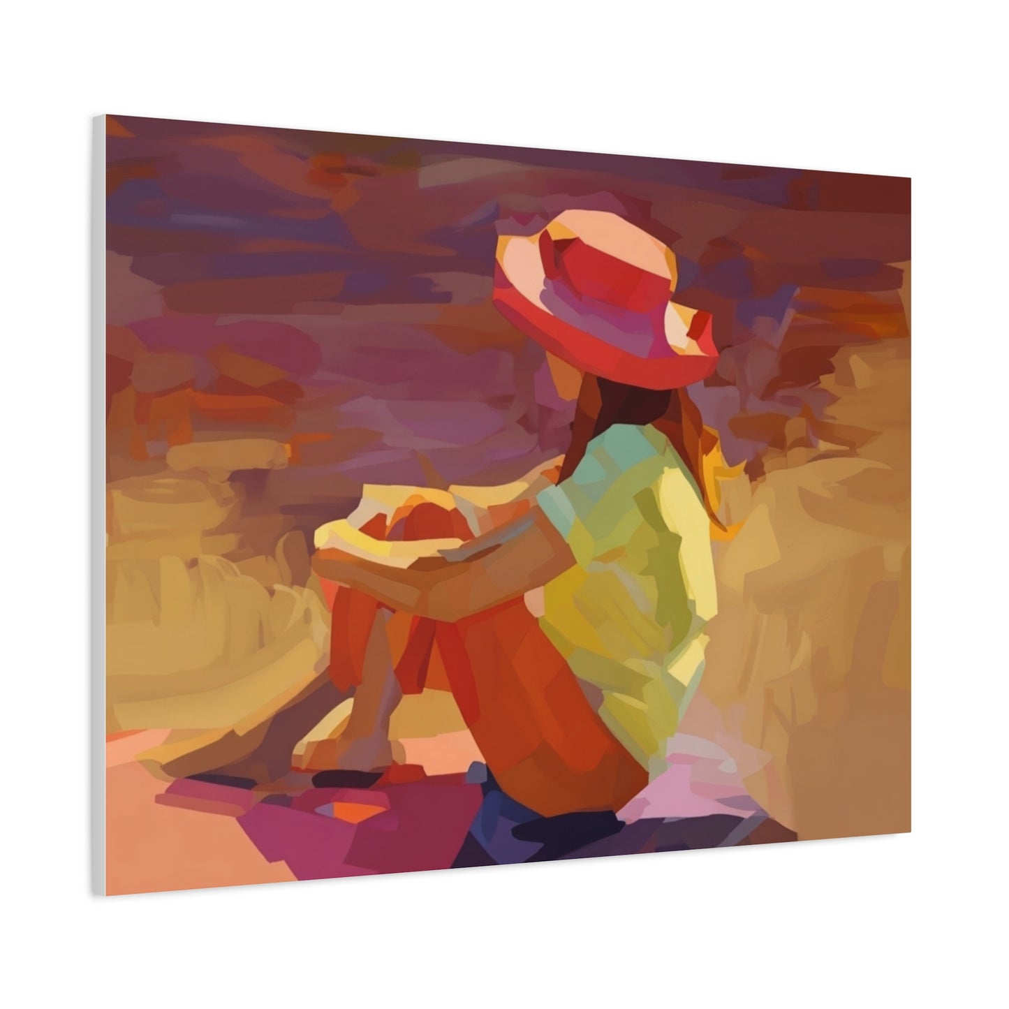 Sunset Daydream Canvas Art — Girl in Hat Matte Stretched Wall Art