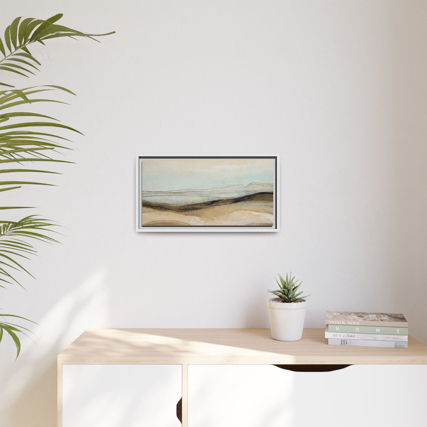 Framed Matte Canvas Wall Art — Neutral Abstract Landscape in Soft Blues & Earth Tones