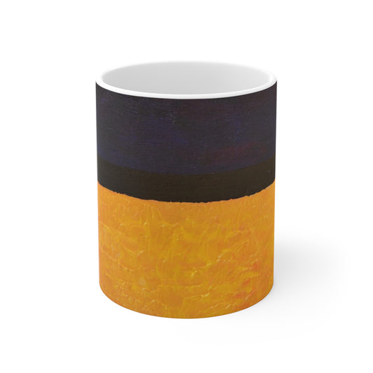 Abstract Sunset Stripe Mug — Minimalist Orange & Navy Ceramic Coffee Cup