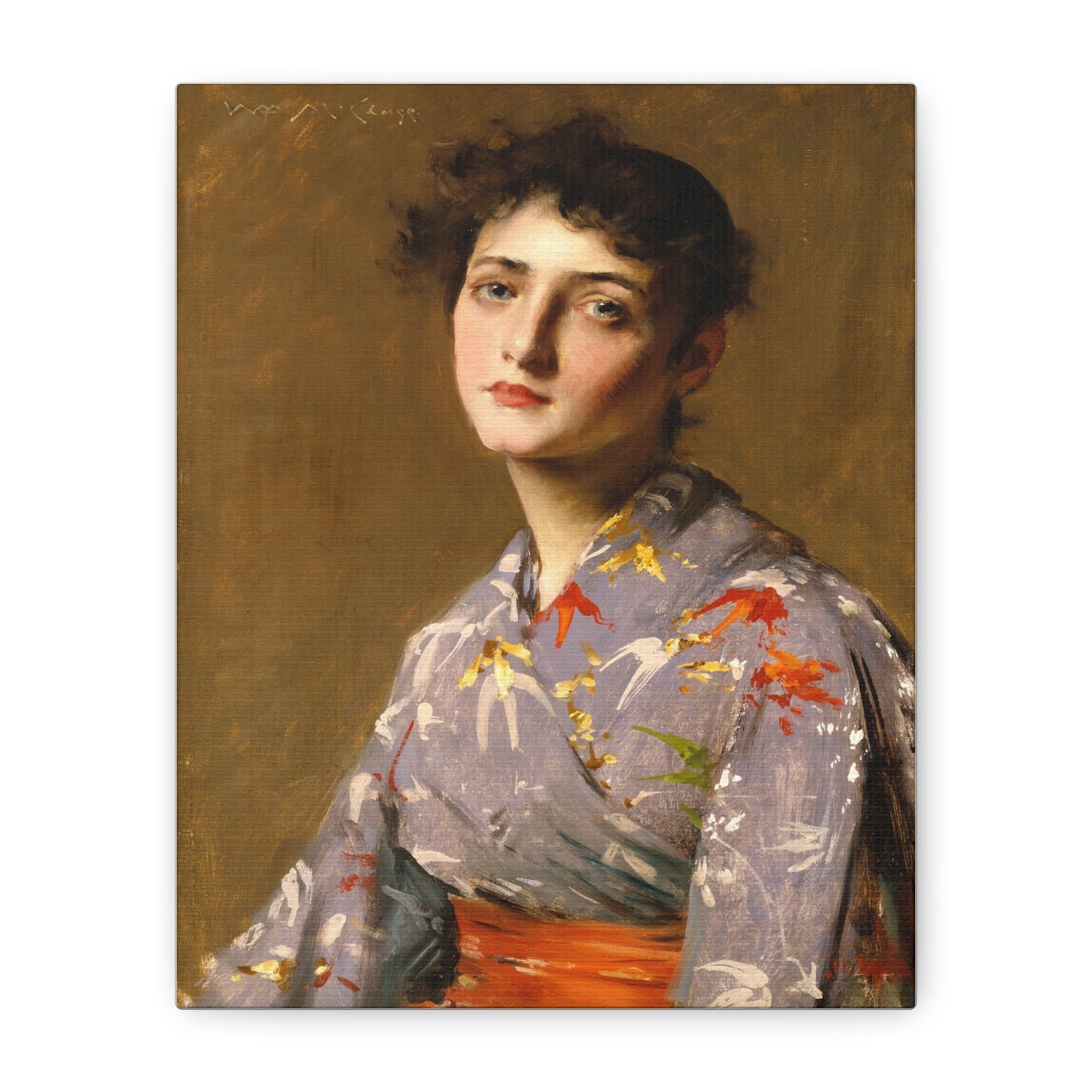 Girl in a Japanese Costume by William Merritt Chase Matte Stretched Canvas Wall Art Print (1.25")