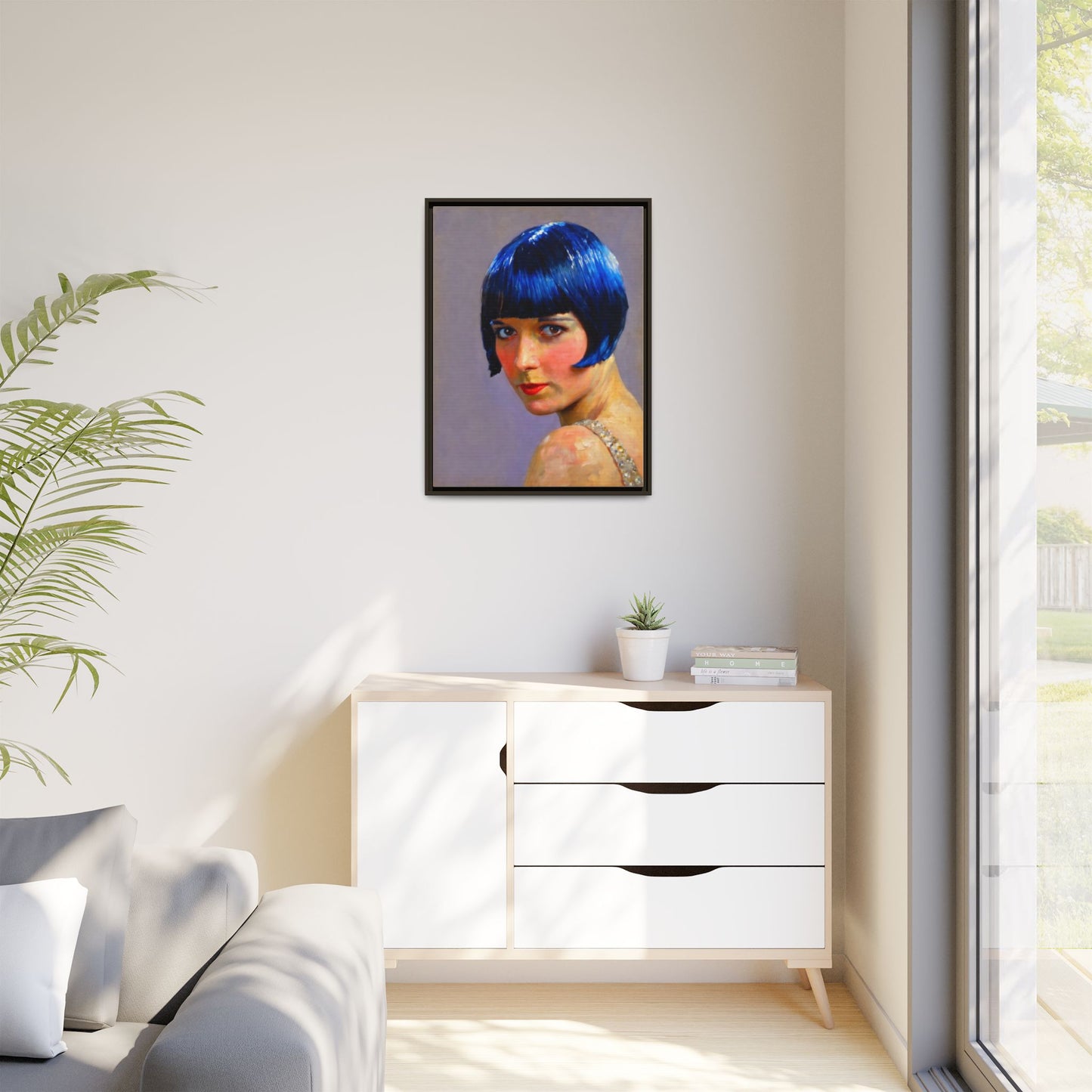 Framed Matte Canvas Art Print — Vintage Portrait with Blue Bob