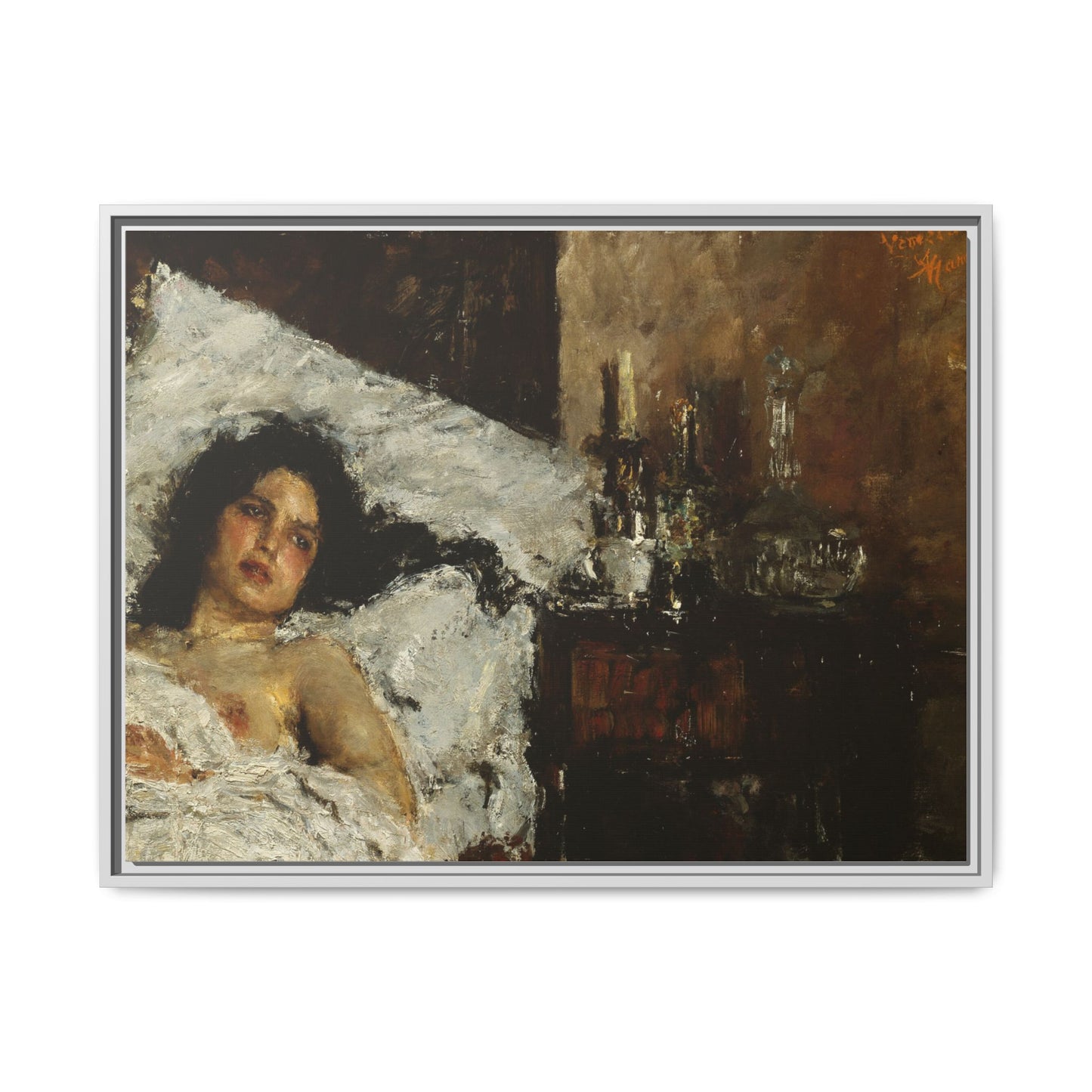 Resting by Antonio Mancini Framed Matte Canvas Wall Art Print