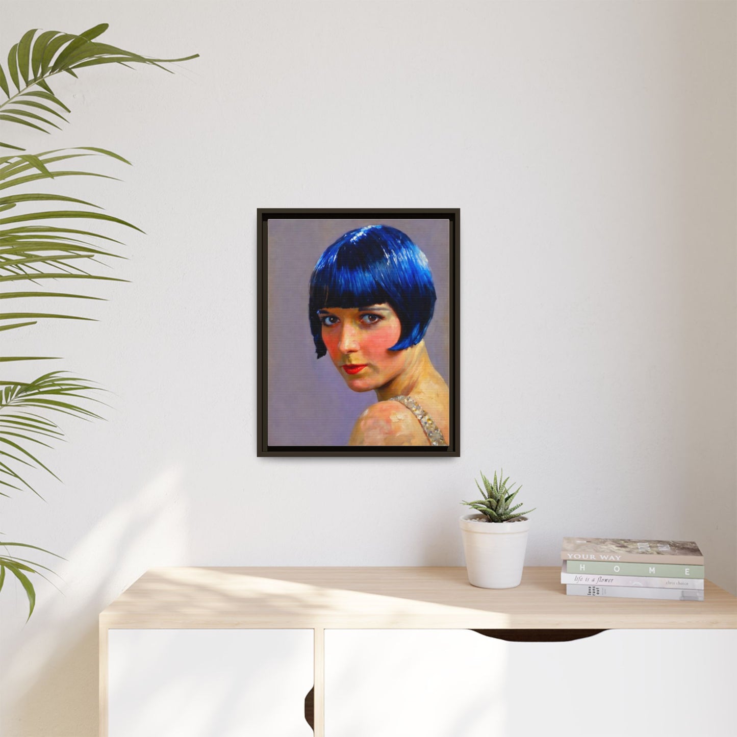 Framed Matte Canvas Art Print — Vintage Portrait with Blue Bob