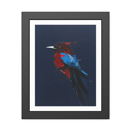 Framed Bird Art Print — Modern Red & Blue Kingfisher Poster