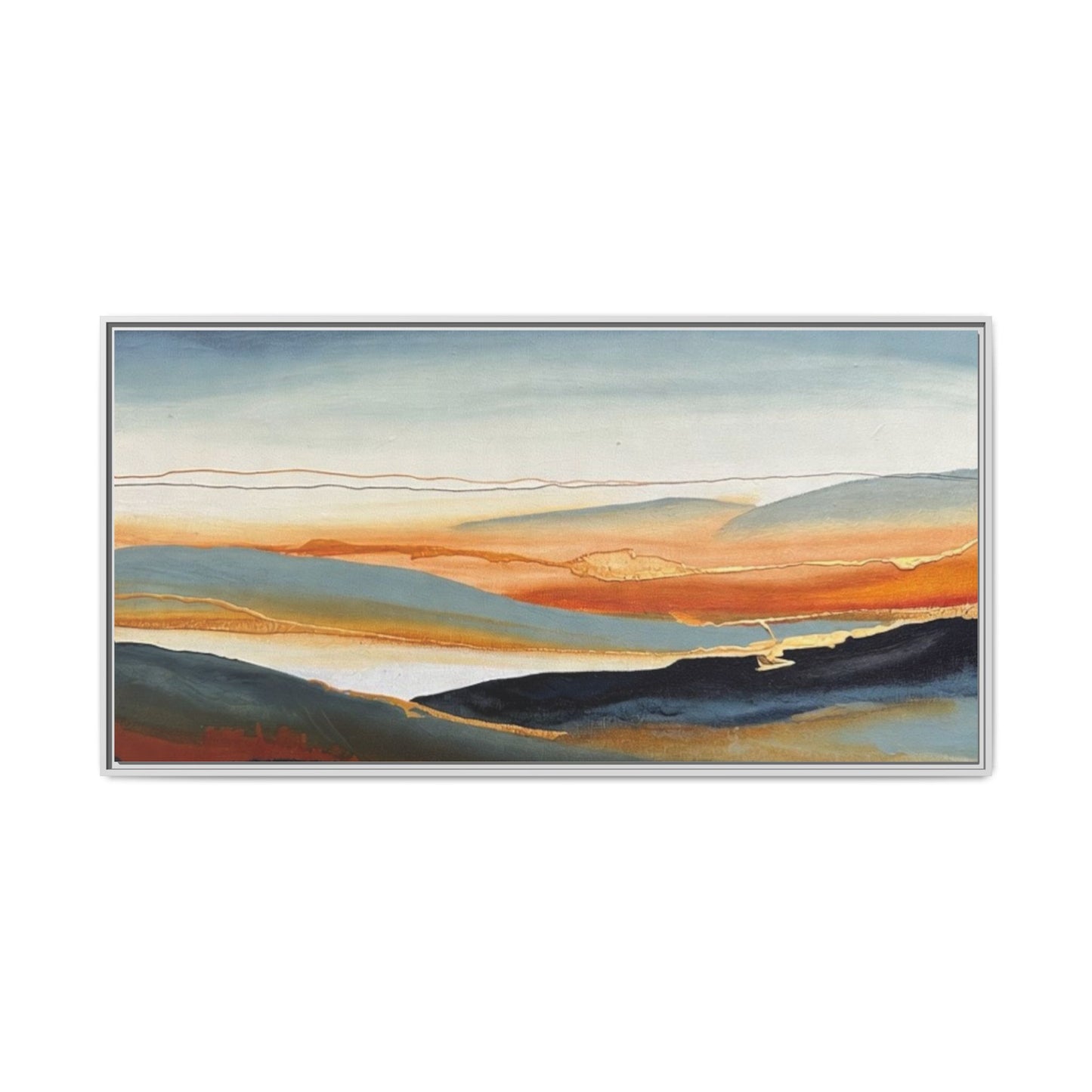 Framed Matte Canvas: Abstract Coastal Sunset Landscape Wall Art