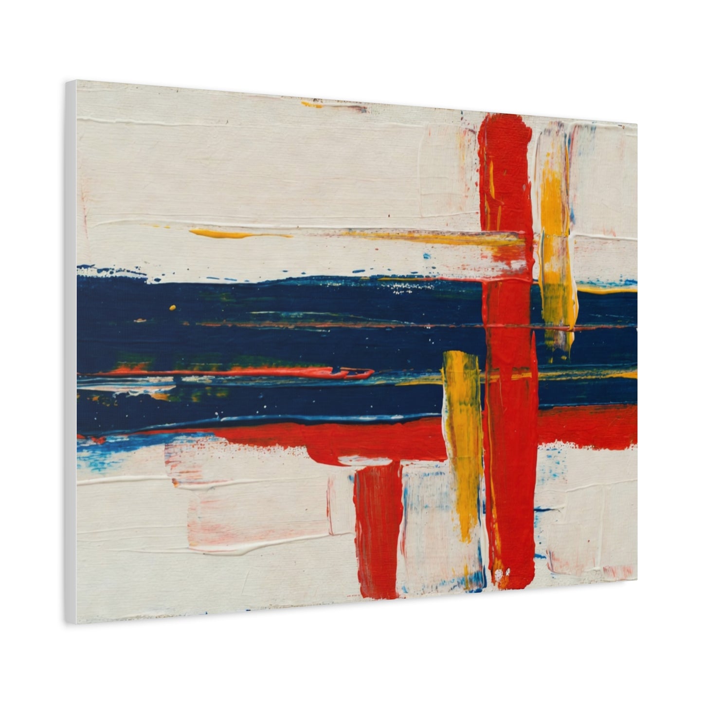 Abstract Modern Canvas Art Print — Red, Navy & Gold Stretched Matte Canvas