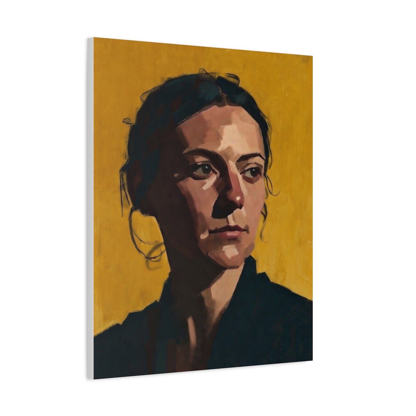 Portrait Painting Canvas Print — Moody Golden Female Portrait on Matte Stretched Canvas