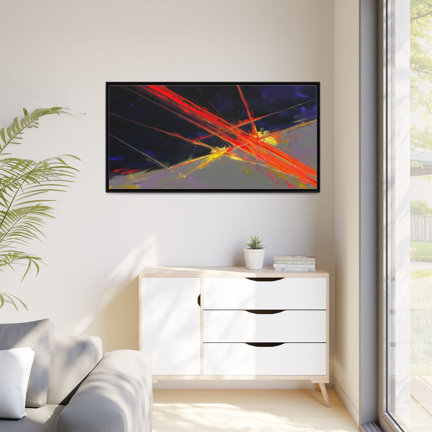 Abstract Red Streaks Framed Matte Canvas Art — Modern Multi‑Color Wall Decor