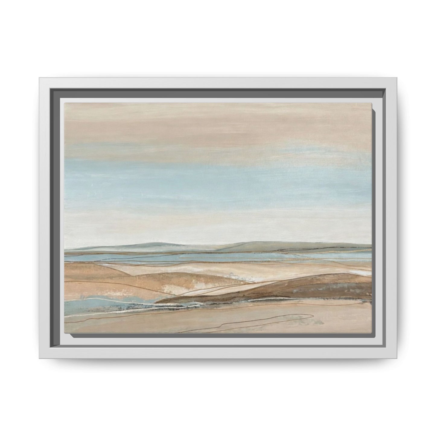 Framed Abstract Landscape Matte Canvas — Serene Coastal Horizon Wall Art