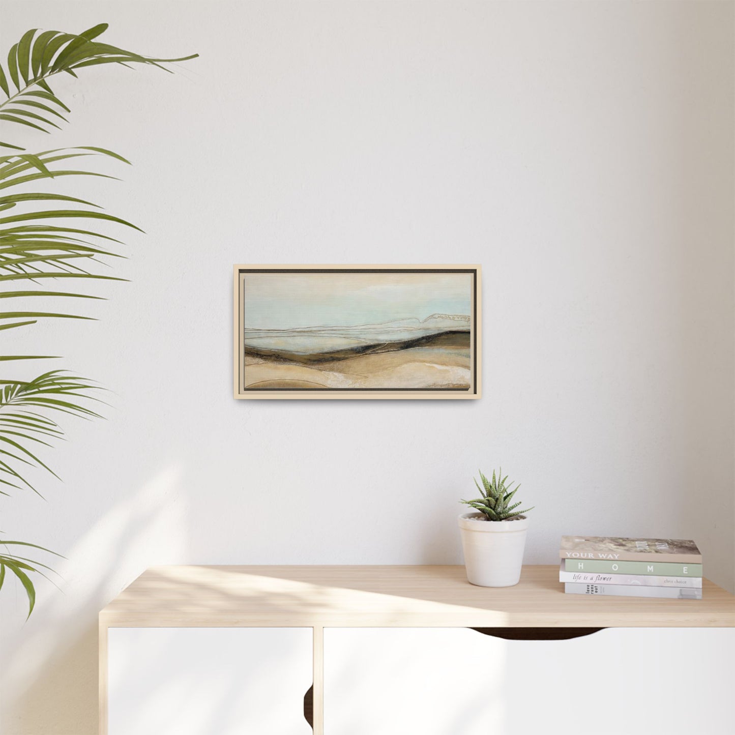 Framed Matte Canvas Wall Art — Neutral Abstract Landscape in Soft Blues & Earth Tones