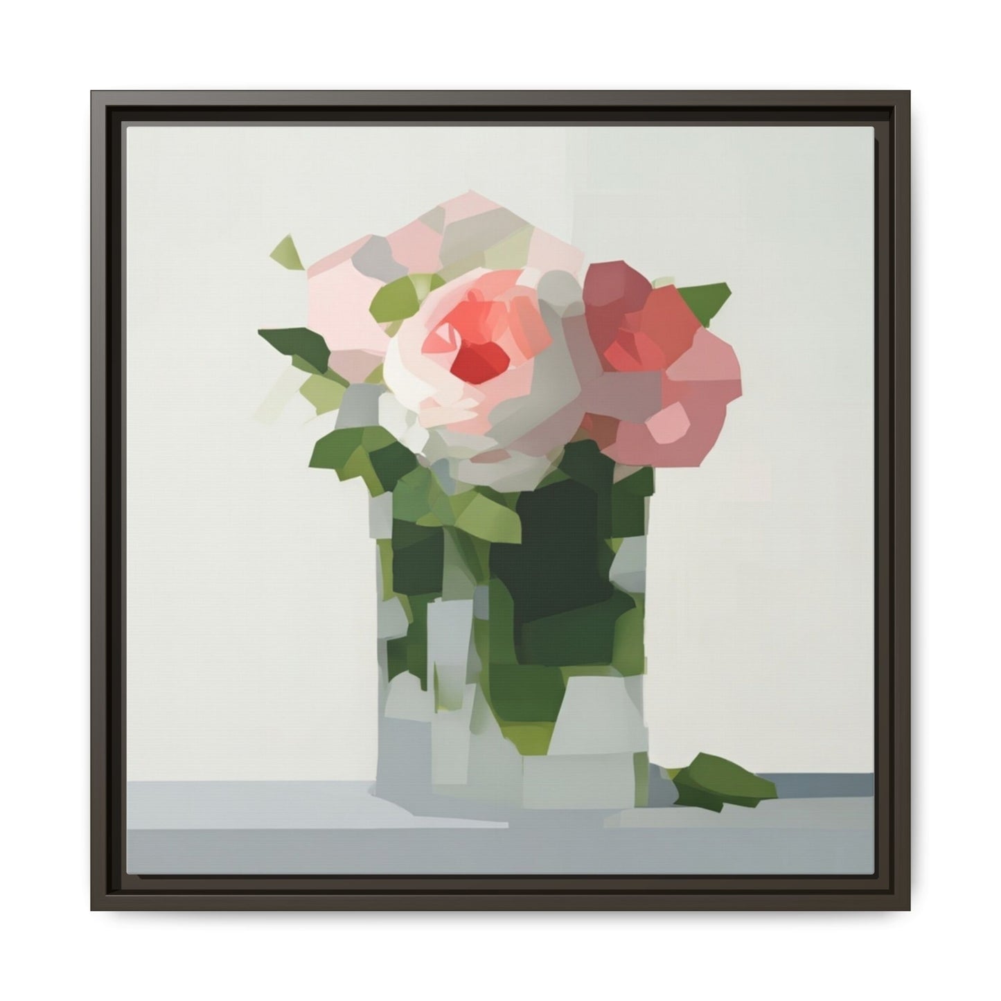 Framed Floral Canvas Print — Modern Pink Roses Still Life