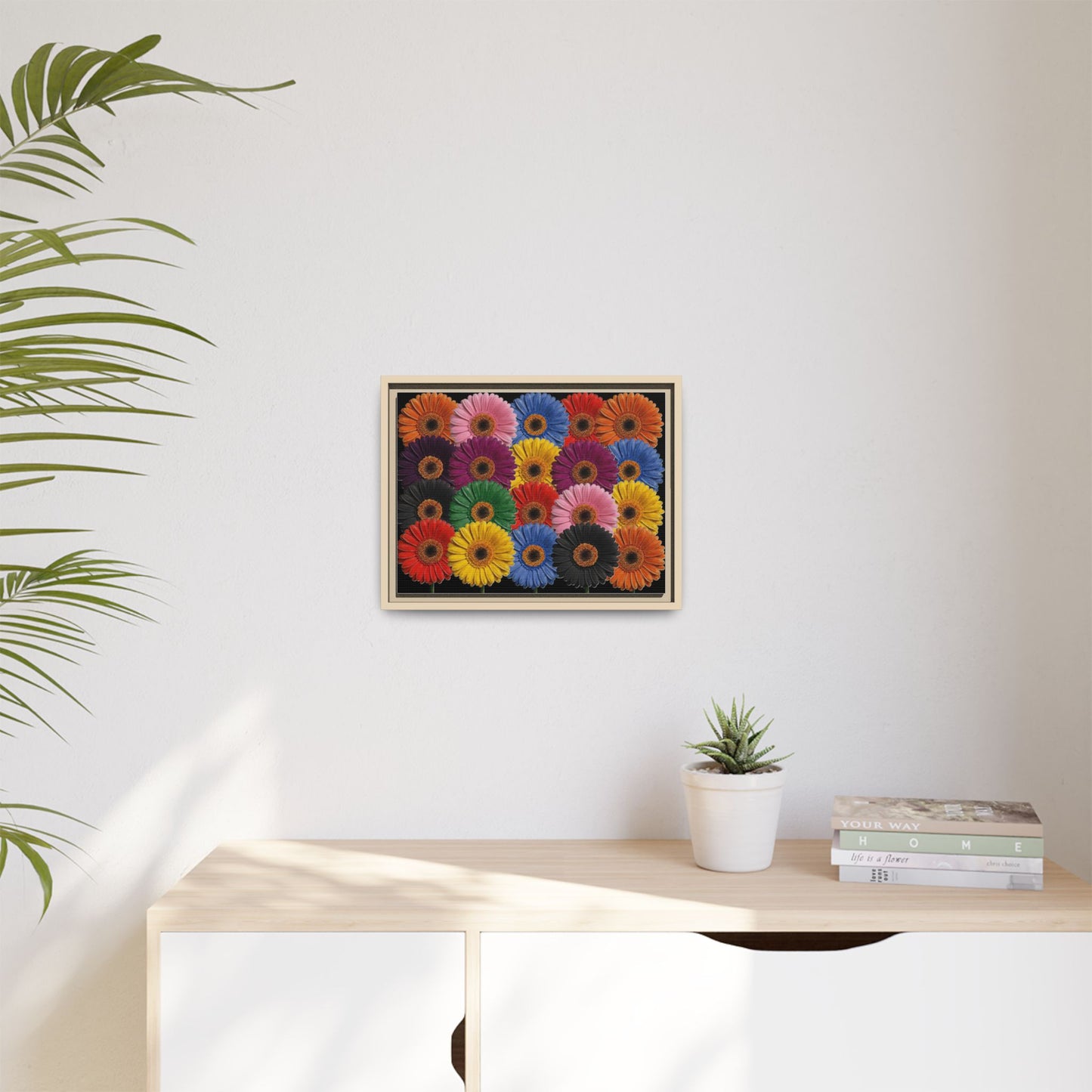 Framed Matte Canvas - Rainbow Gerbera Daisy Wall Art