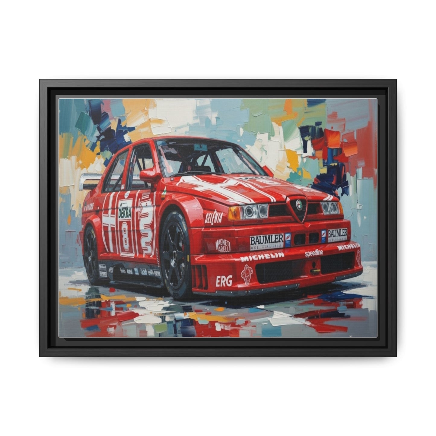 Framed Racing Car Canvas Print — Red Alfa Romeo Track Art