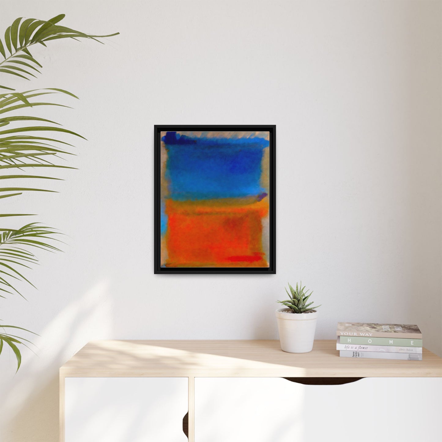 Abstract Color Block Matte Canvas Framed Wall Art — Blue & Orange Modern Painting
