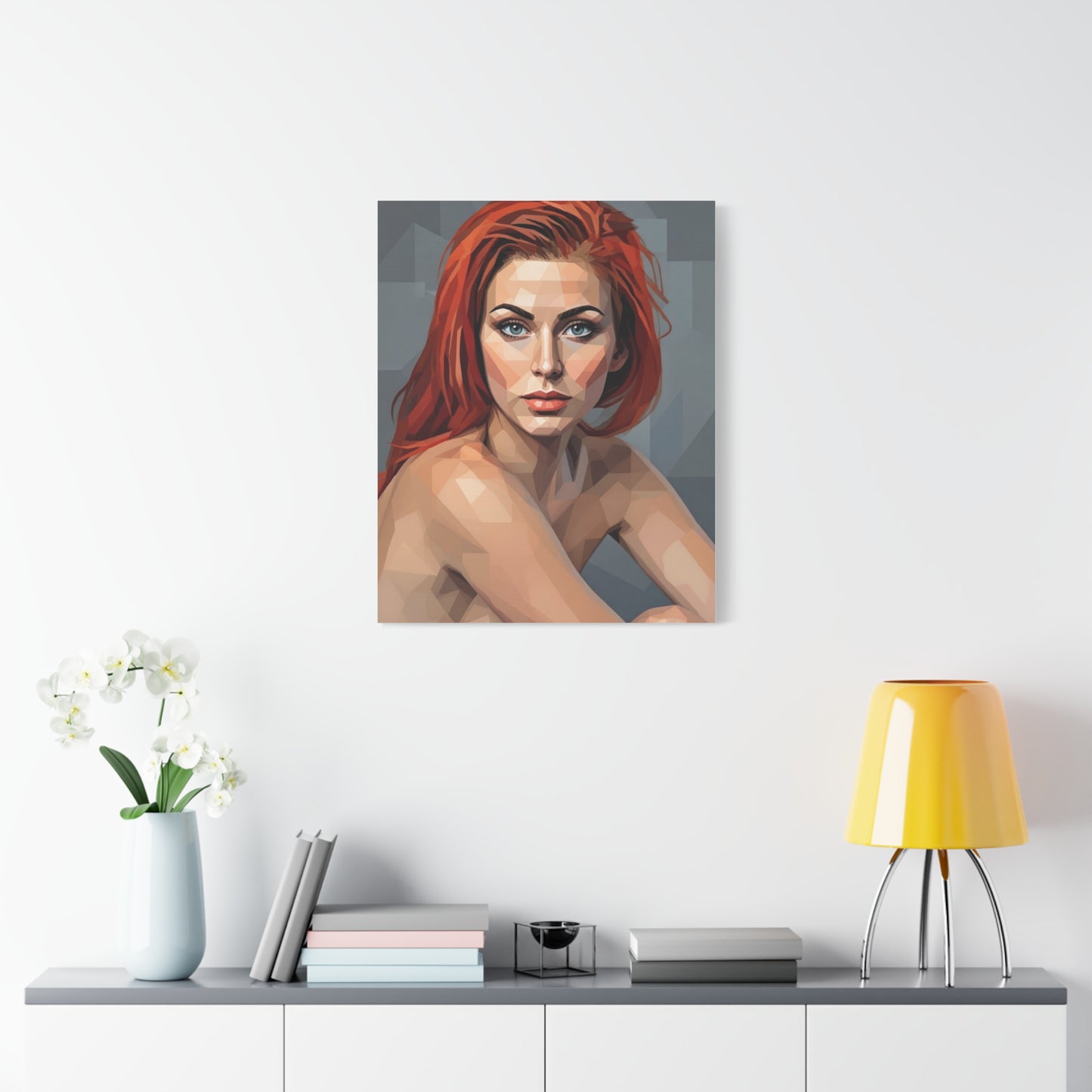 Geometric Redhead Portrait Matte Canvas Print — Modern Pop Art Wall Decor