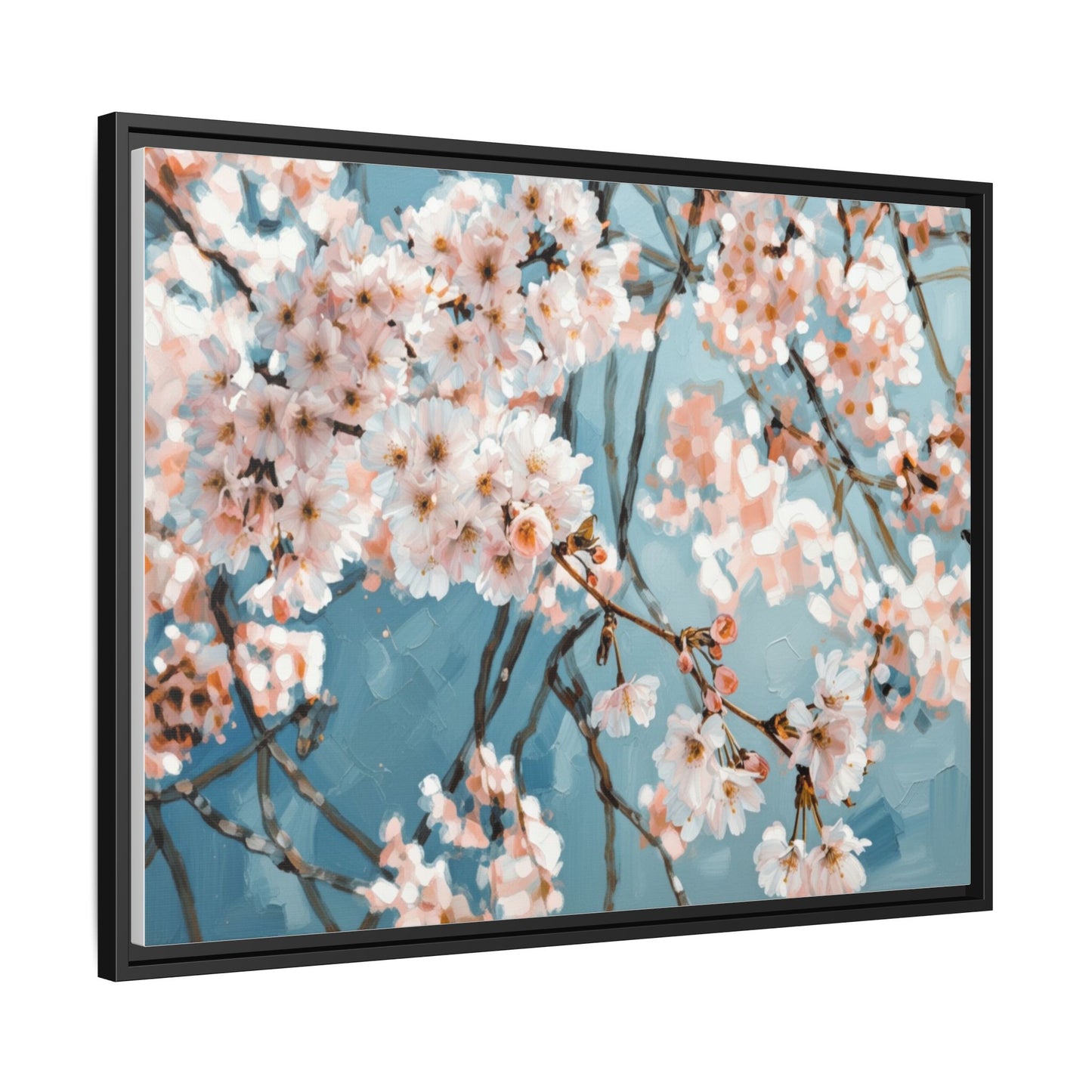 Framed Cherry Blossom Matte Canvas Print — Soft Pink Floral Wall Art