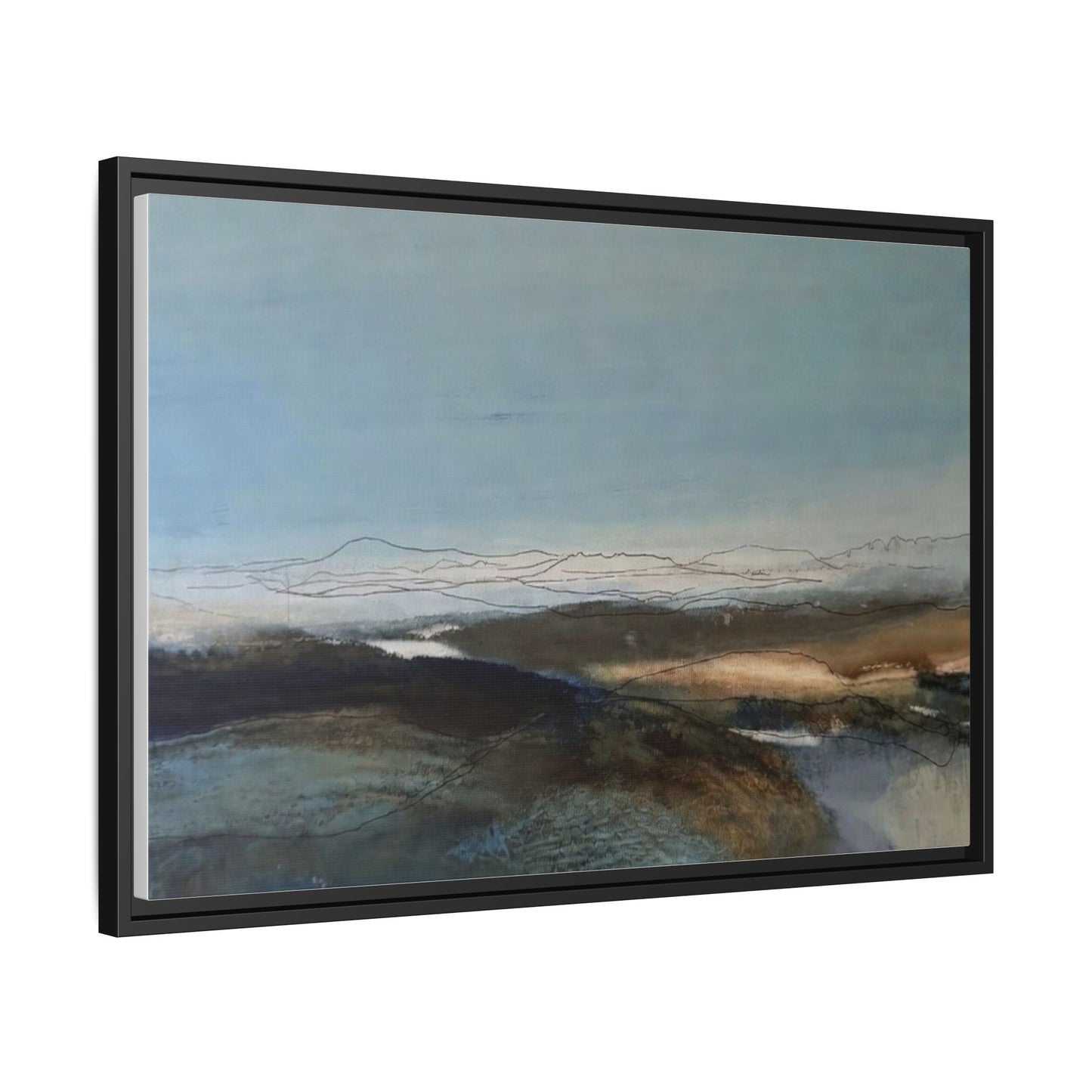 Framed Matte Canvas Wall Art — Serene Abstract Blue Landscape