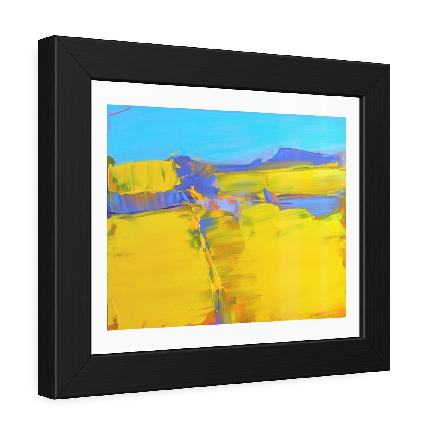 Abstract Sunshine Landscape Framed Poster  Bright Yellow Blue Modern Wall Art