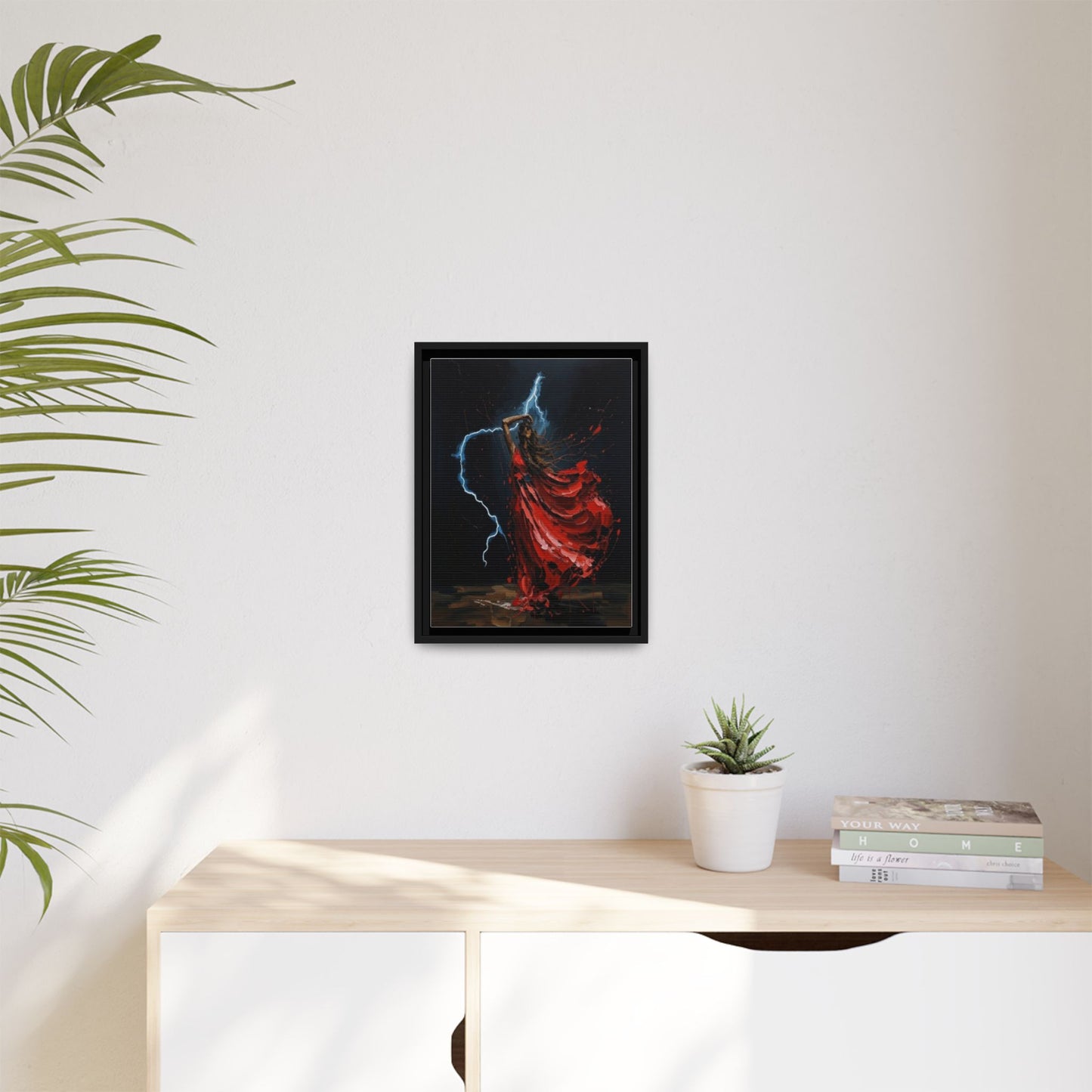 Framed Matte Canvas Print — Red Dancer Lightning Art