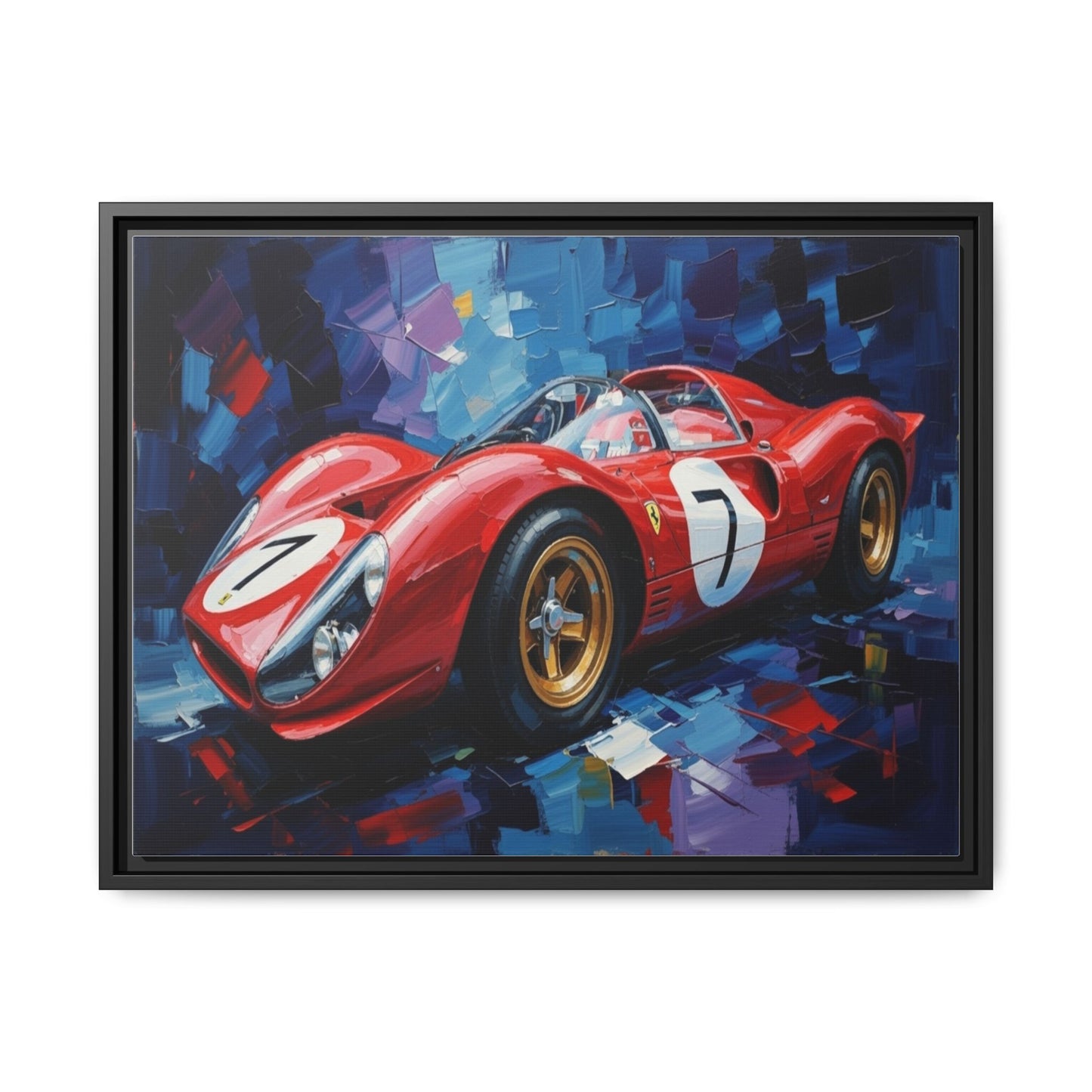 Vintage Ferrari Red Racecar Matte Canvas Framed Wall Art