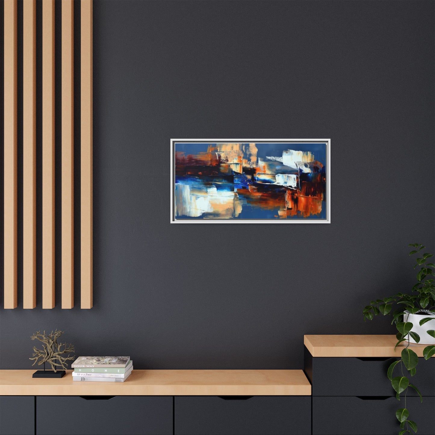 Abstract Blue & Rust Framed Canvas Art — Modern Matte Wall Painting
