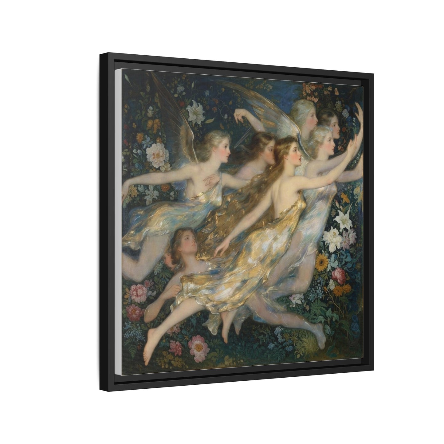 Framed Matte Canvas Wall Art — Vintage Fairies & Floral Painting