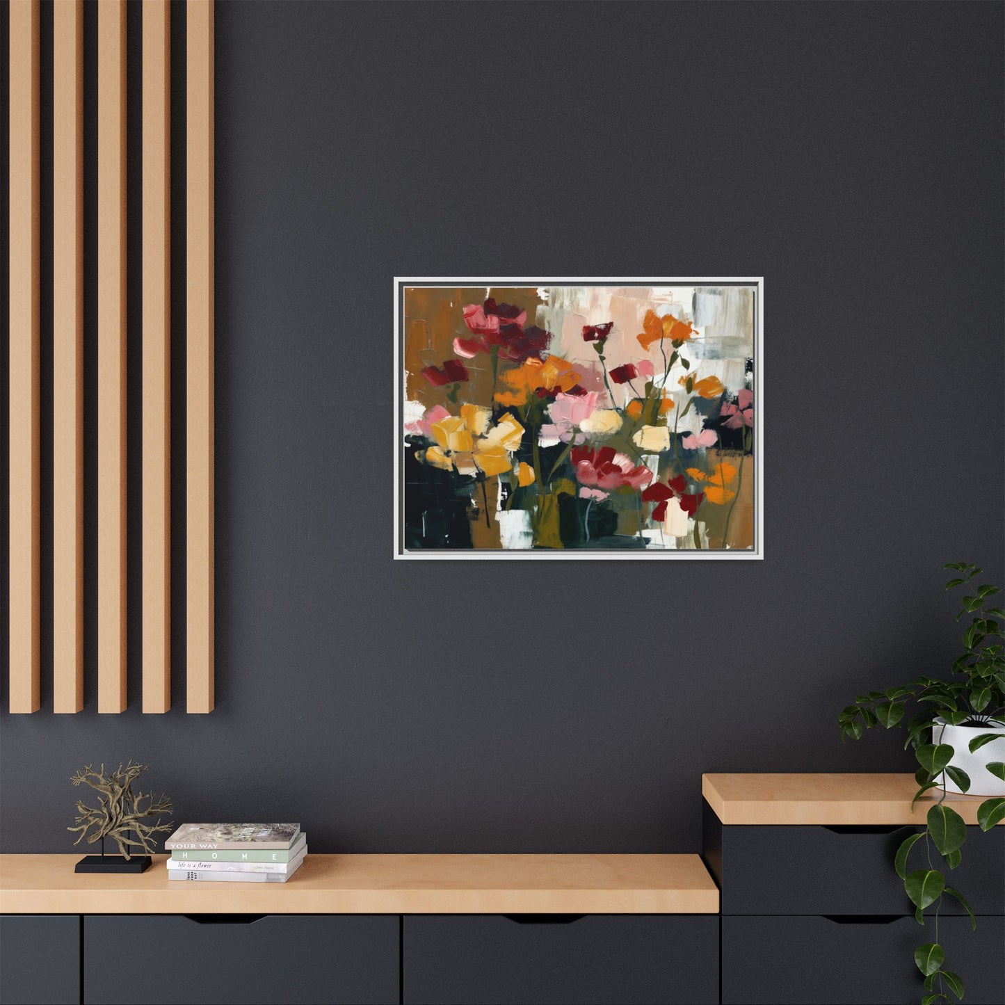Framed Matte Canvas Floral Abstract Wall Art