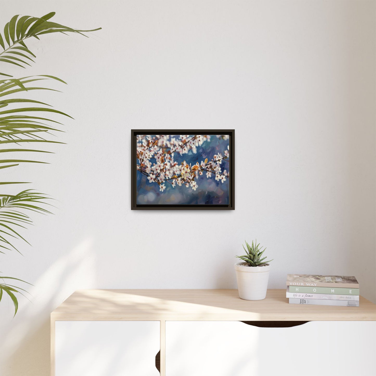 Framed Matte Canvas Print — Cherry Blossom Branch Wall Art