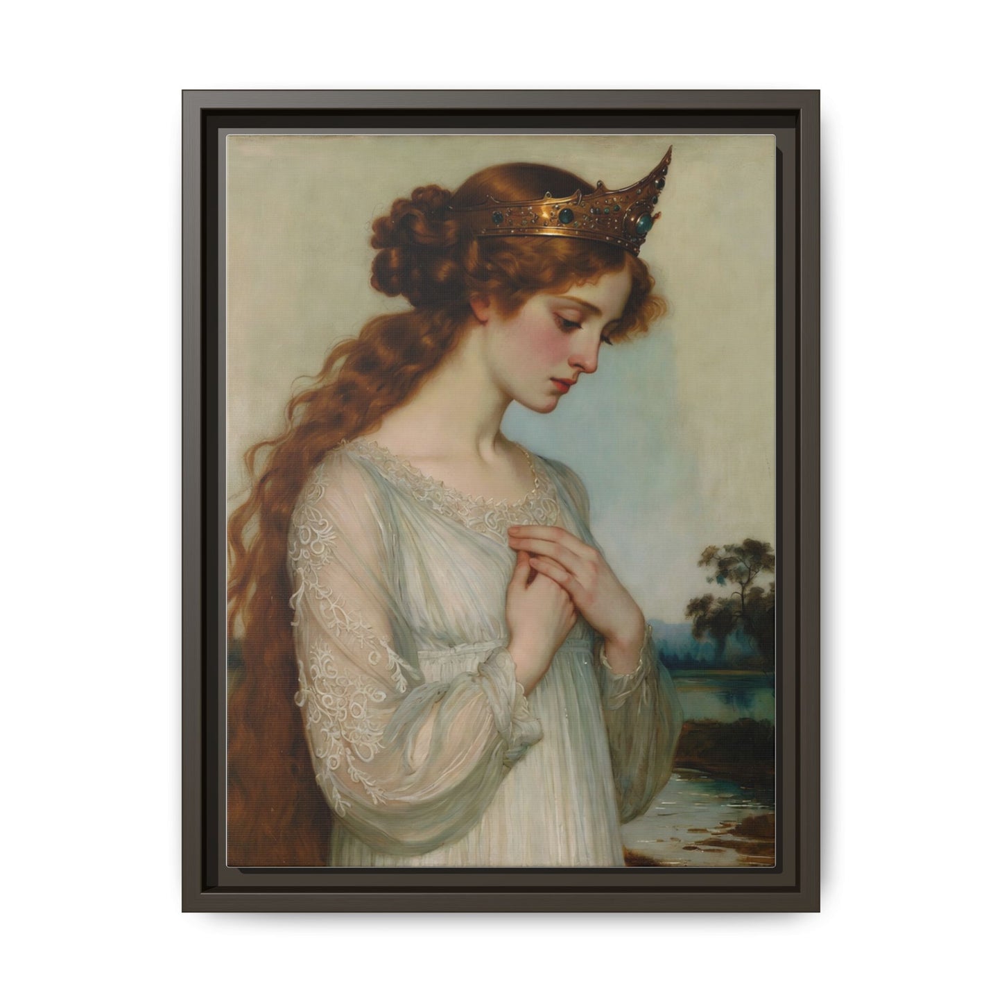 Framed Matte Canvas Print — Vintage Pre-Raphaelite Princess Portrait