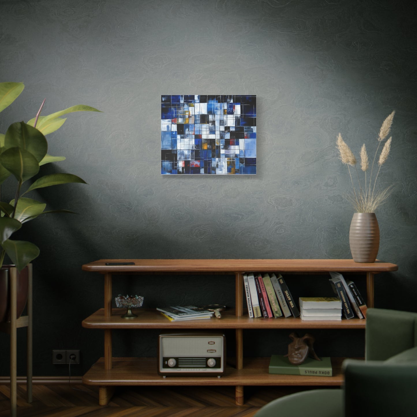 Abstract Blue Grid Matte Stretched Canvas Wall Art (1.25")